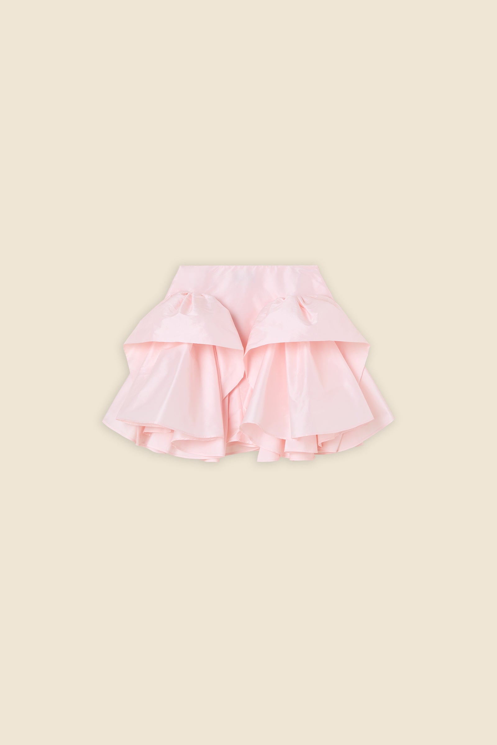 The craftmanship of the skirt reinterprets classic haute couture tuck ups into a modern silhouette from silk-blend taffeta