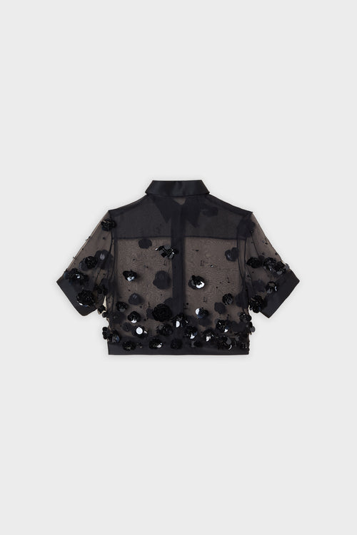 EMBROIDERY SILK CROPPED SHIRT