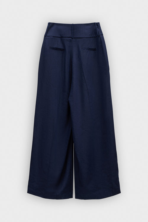 DRAGGED LINEN-SILK BLEND TROUSERS