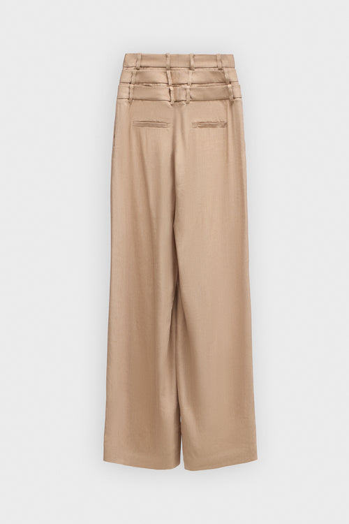 MULTI-LAYERED LINEN SILK BLEND TROUSERS