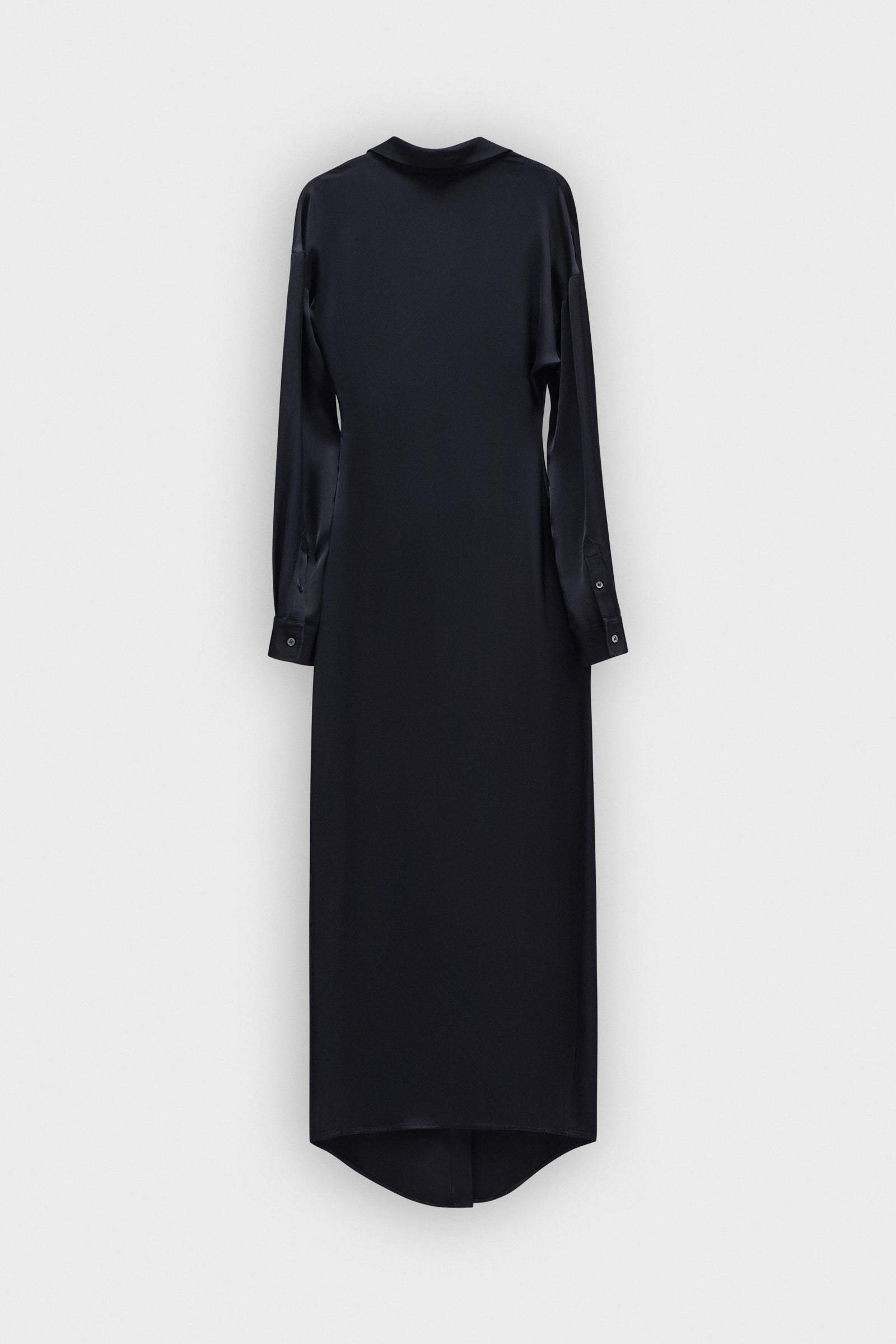 DRAGGED NECKLINE SATIN SHIRT DRESS