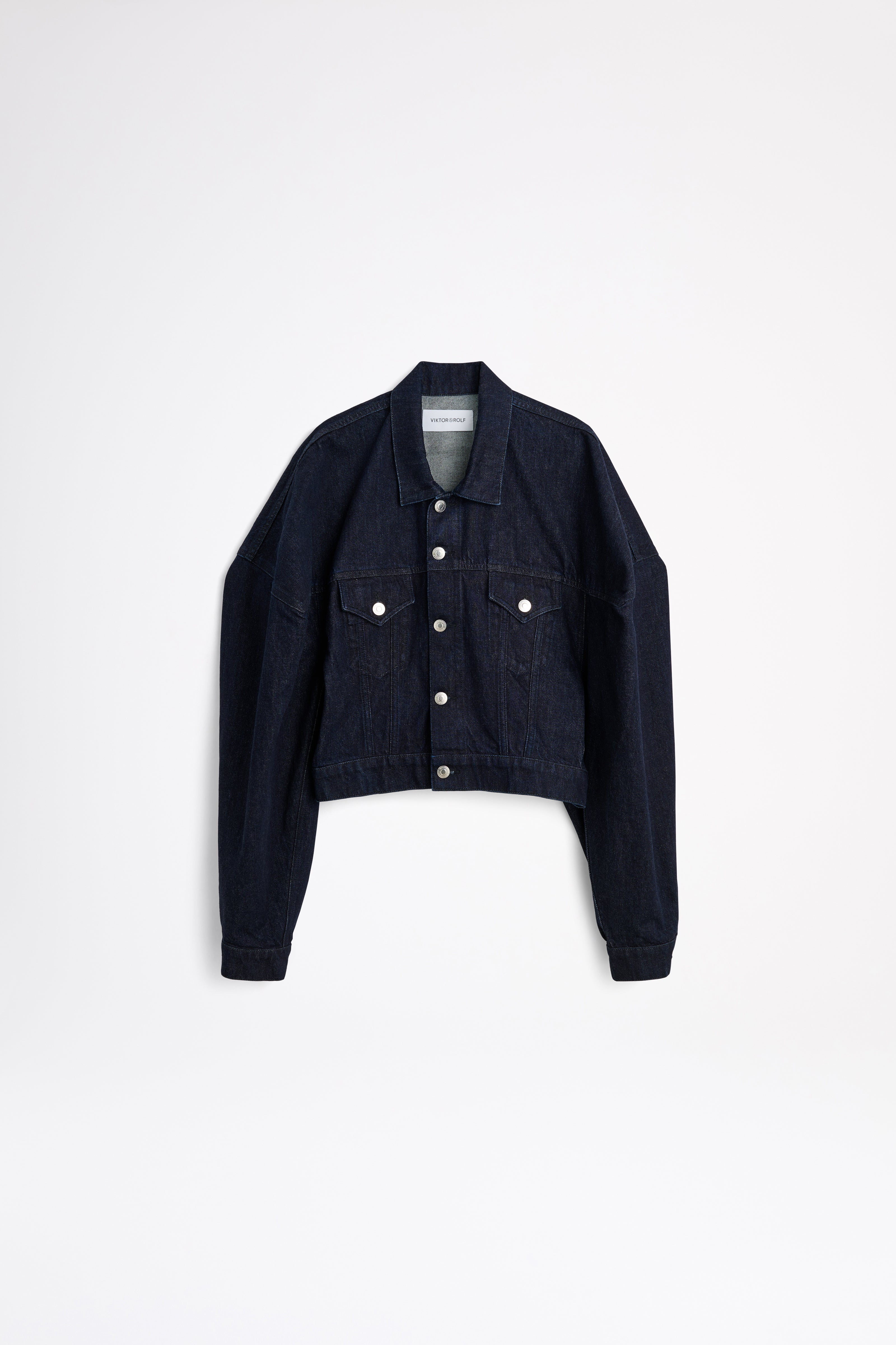 Dark denim jacket on a white background
