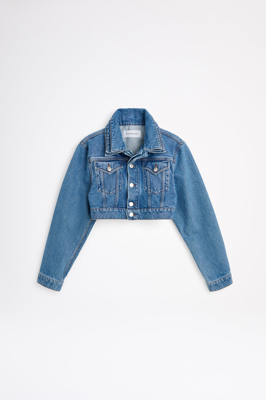 Blue denim jacket on a white background