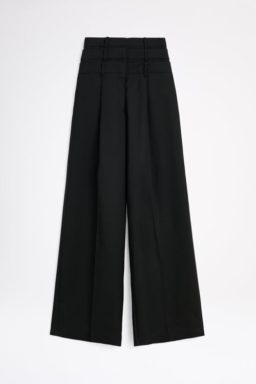 Black wide-leg pants on a white background