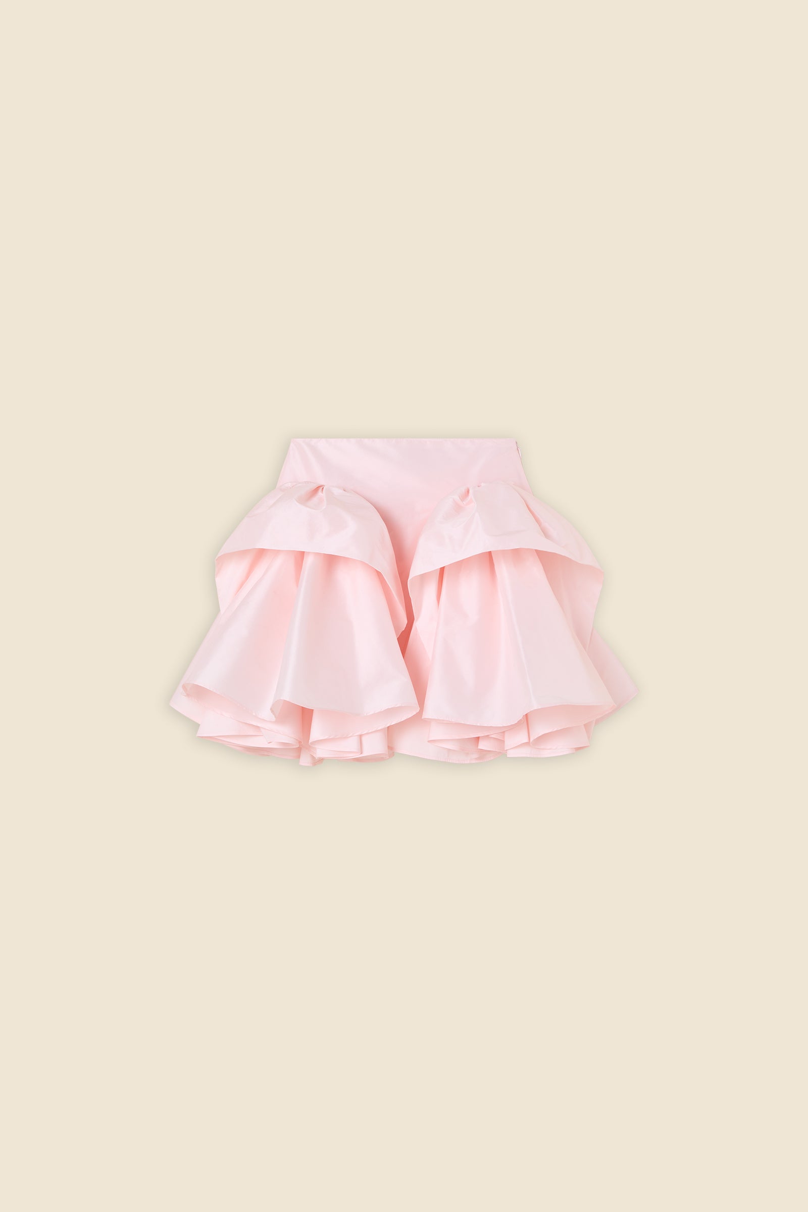 The craftmanship of the skirt reinterprets classic haute couture tuck ups into a modern silhouette from silk-blend taffeta