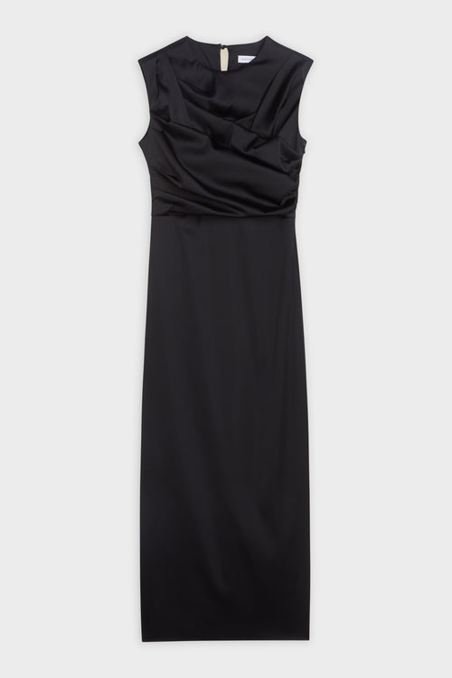 PLEATED SATIN MAXI DRESS