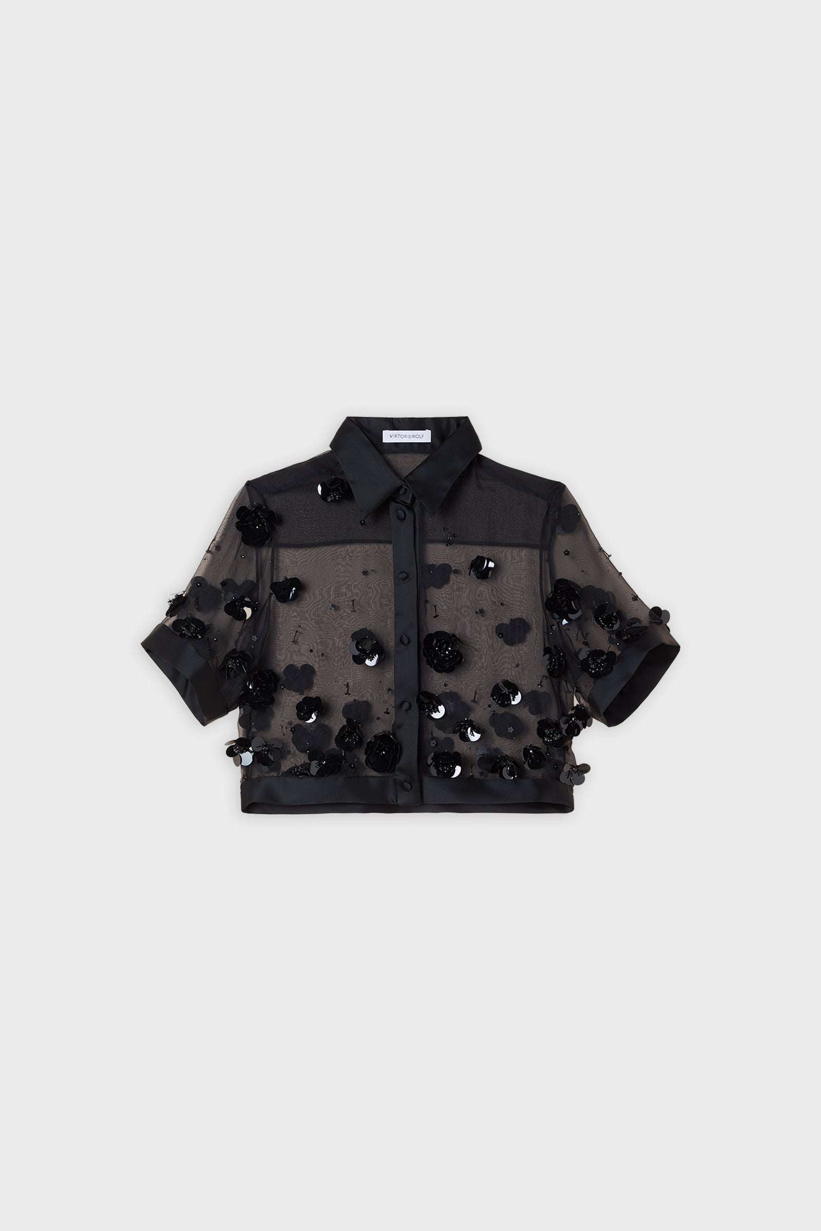 EMBROIDERY SILK CROPPED SHIRT