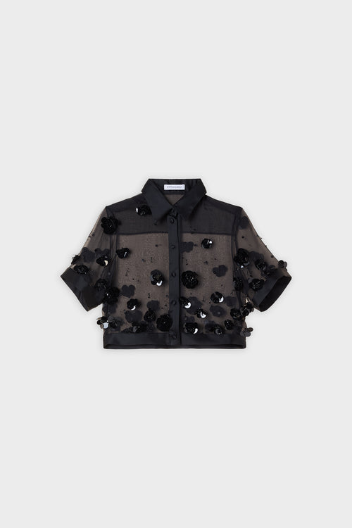 EMBROIDERY SILK CROPPED SHIRT