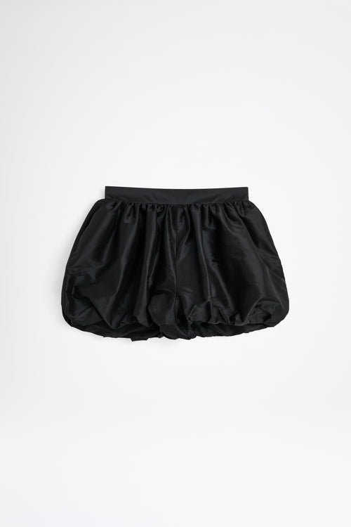 Black bubble shorts on a white background