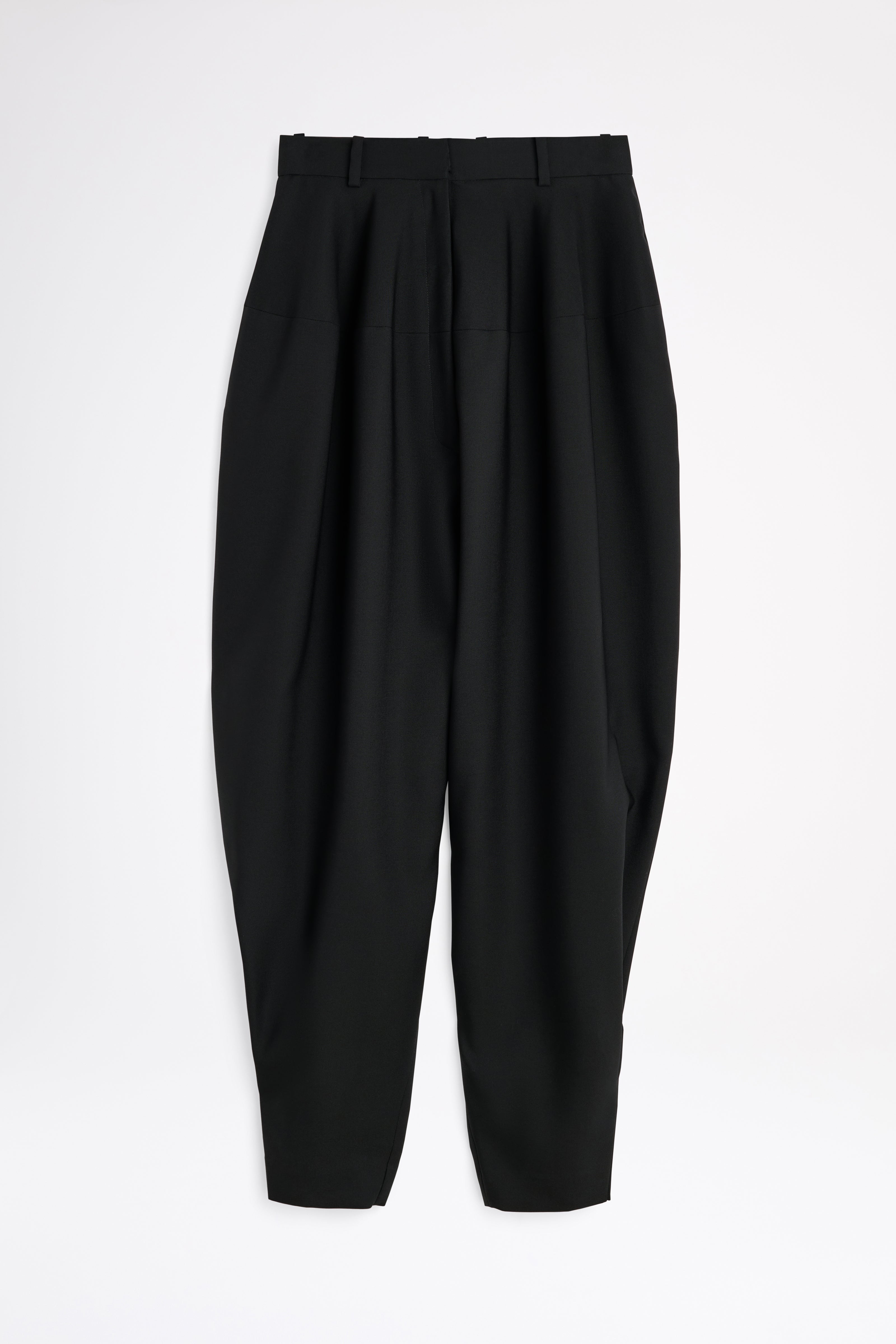 Black pleated pants on a white background