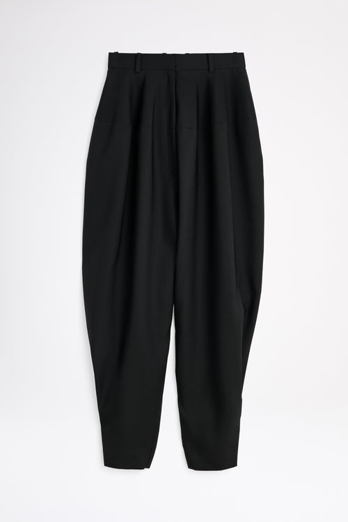 Black pleated pants on a white background