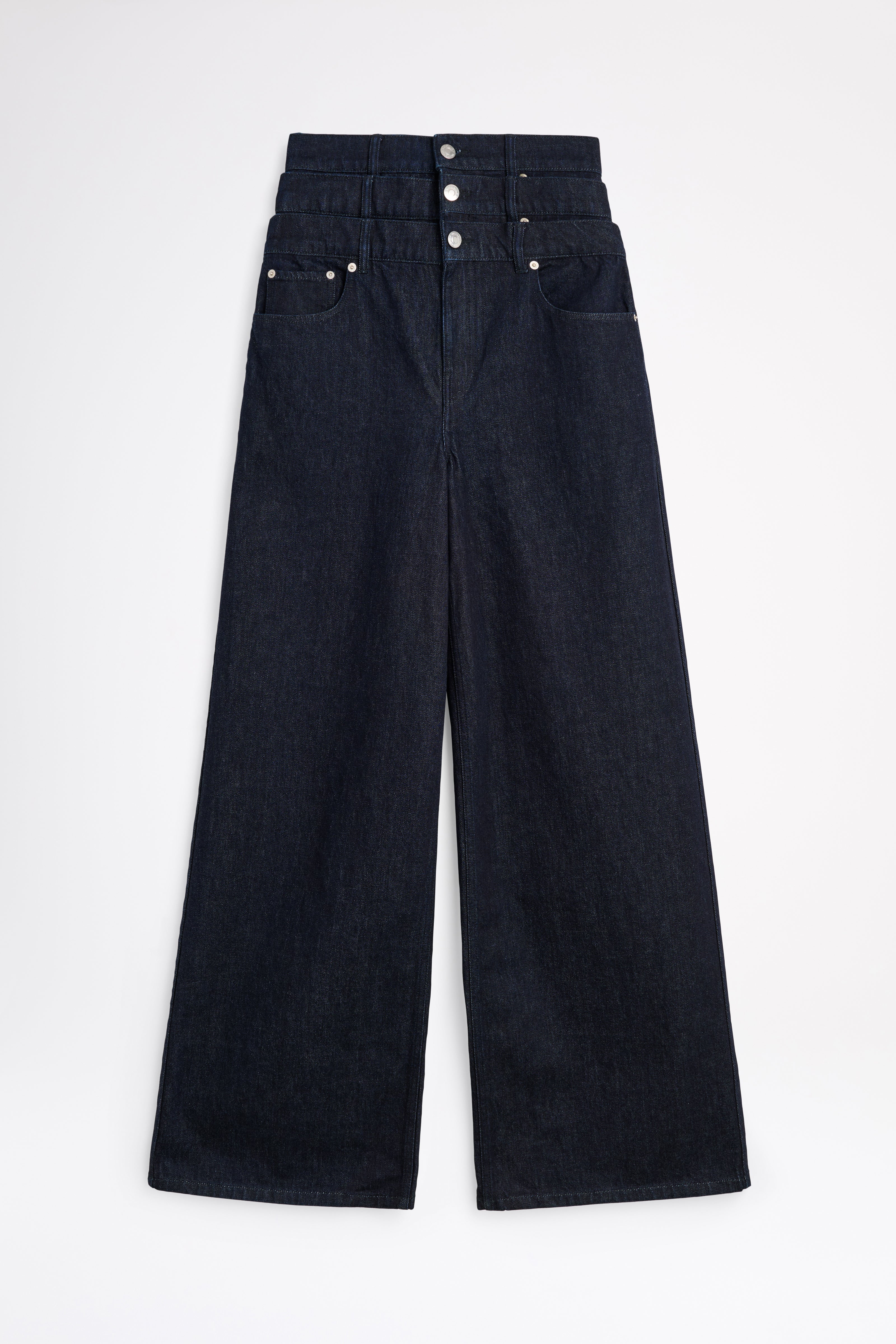 Black wide-leg jeans on a white background