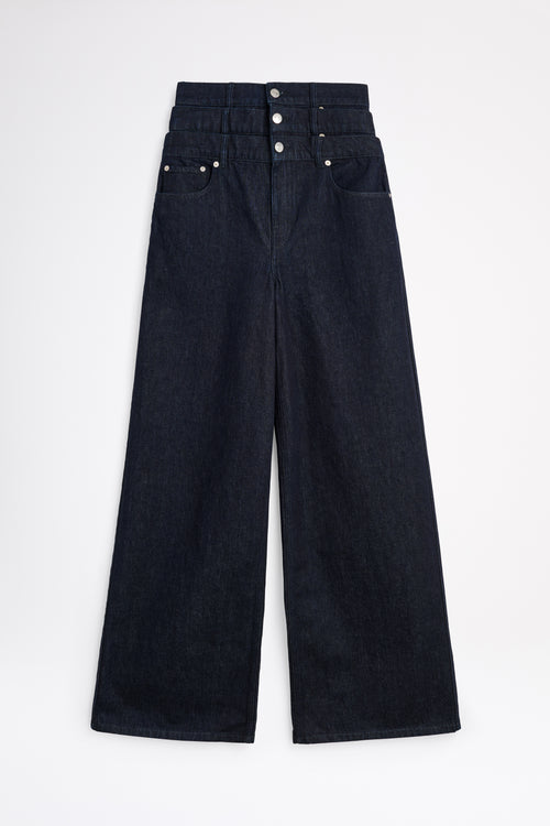 Black wide-leg jeans on a white background