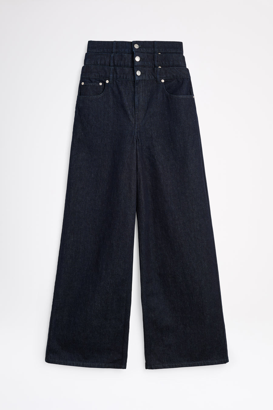 Black wide-leg jeans on a white background