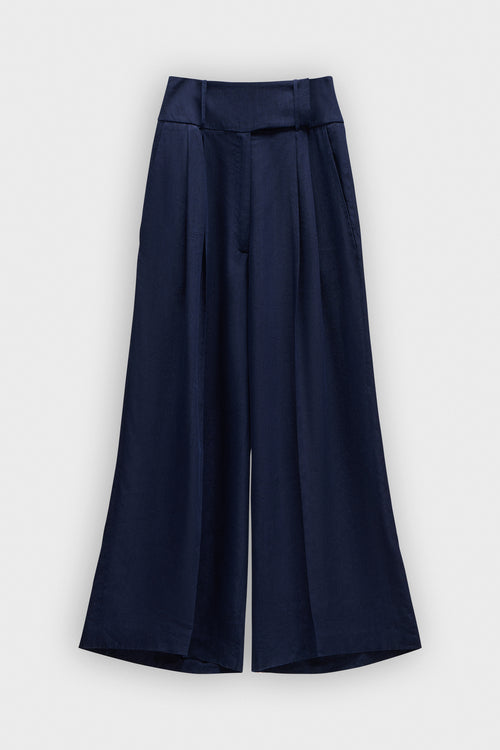 DRAGGED LINEN-SILK BLEND TROUSERS