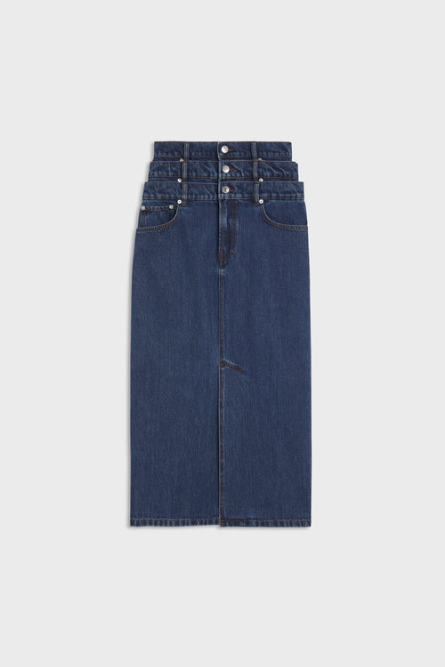MULTI-LAYERED LONG DENIM SKIRT