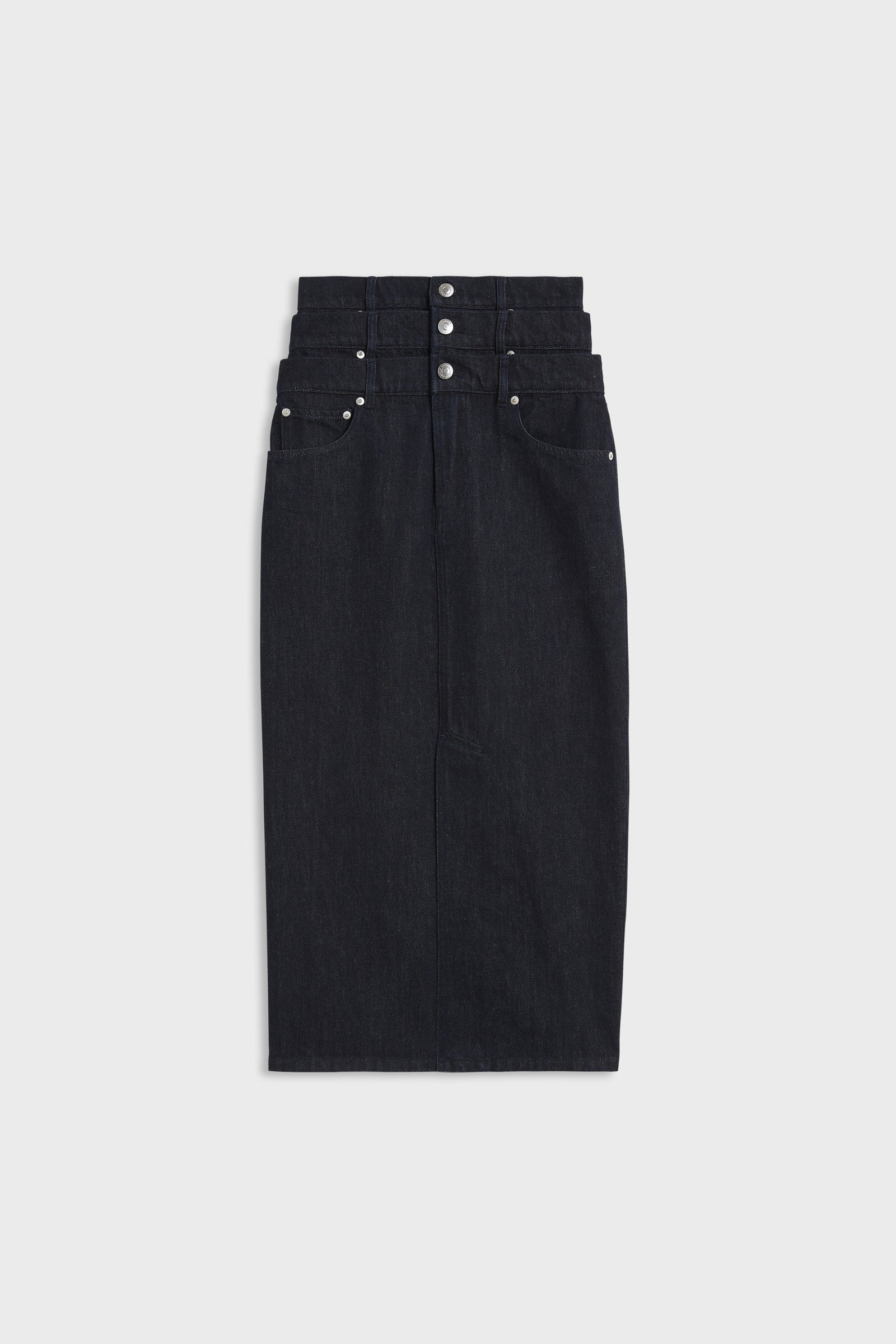 MULTI-LAYERED LONG DENIM SKIRT