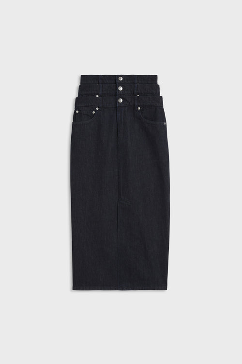 MULTI-LAYERED LONG DENIM SKIRT