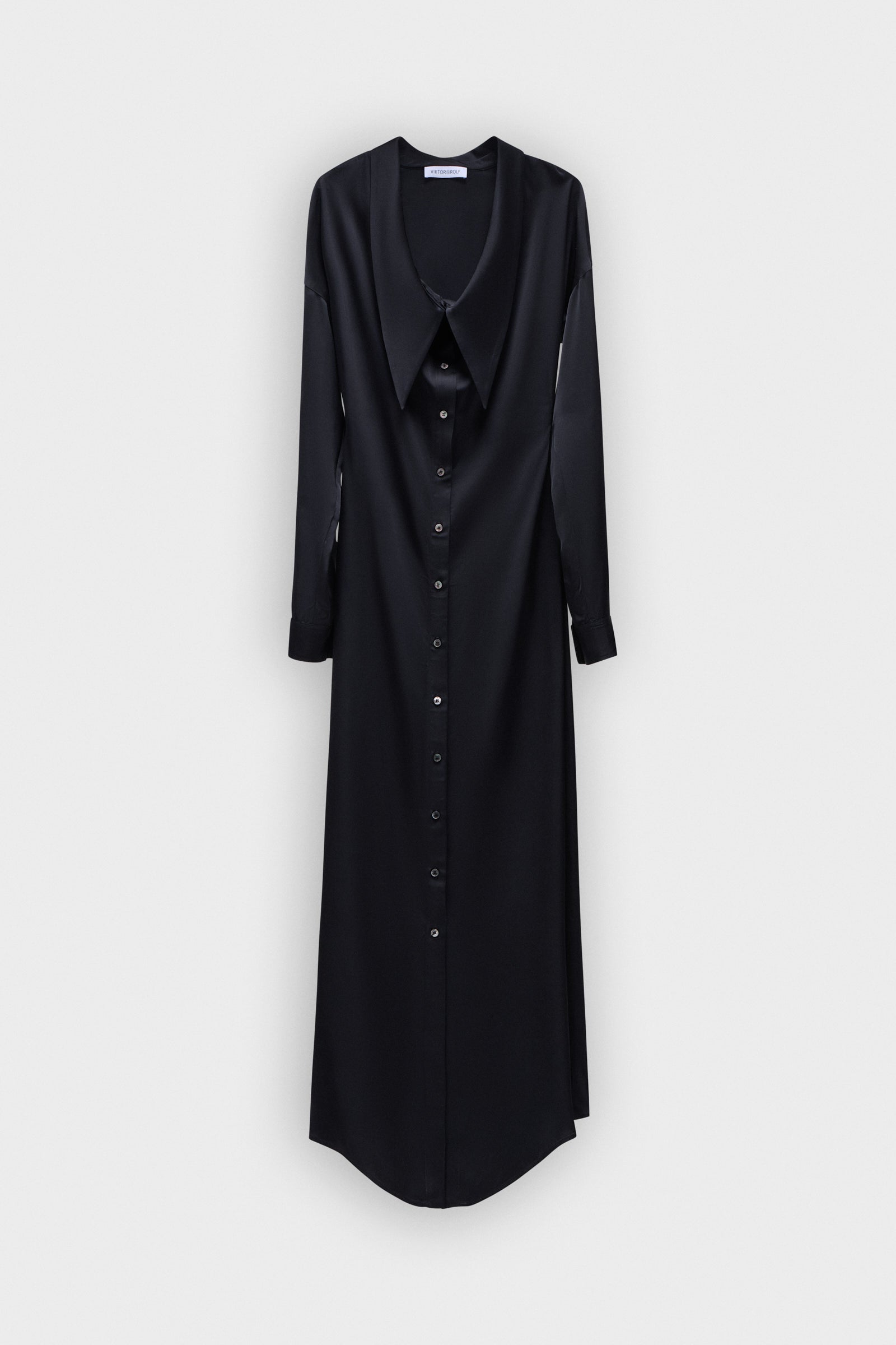 DRAGGED NECKLINE SATIN SHIRT DRESS