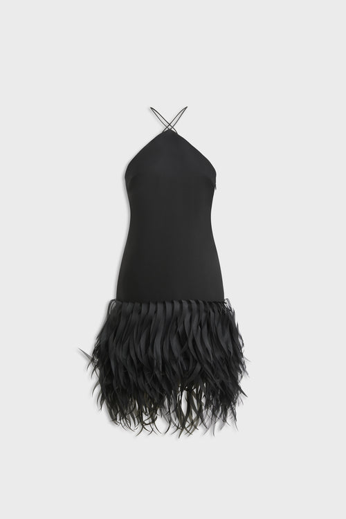 FEATHER HEM MINI DRESS