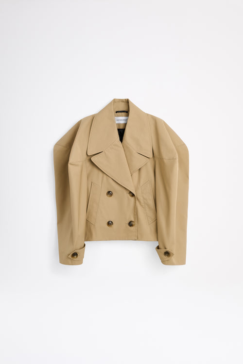 Beige trench coat on a white background