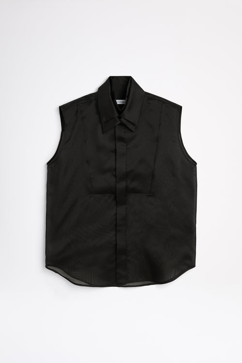 Black sleeveless shirt on a white background