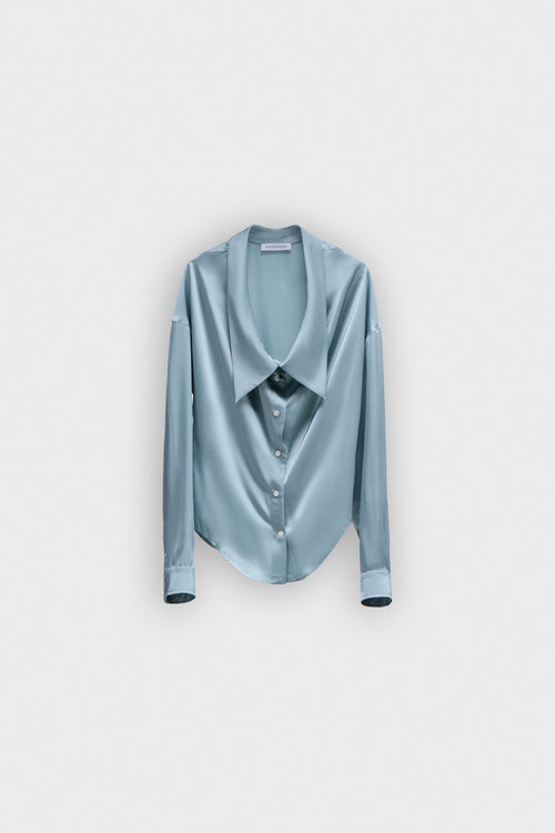 DRAGGED NECK SATIN SHIRT