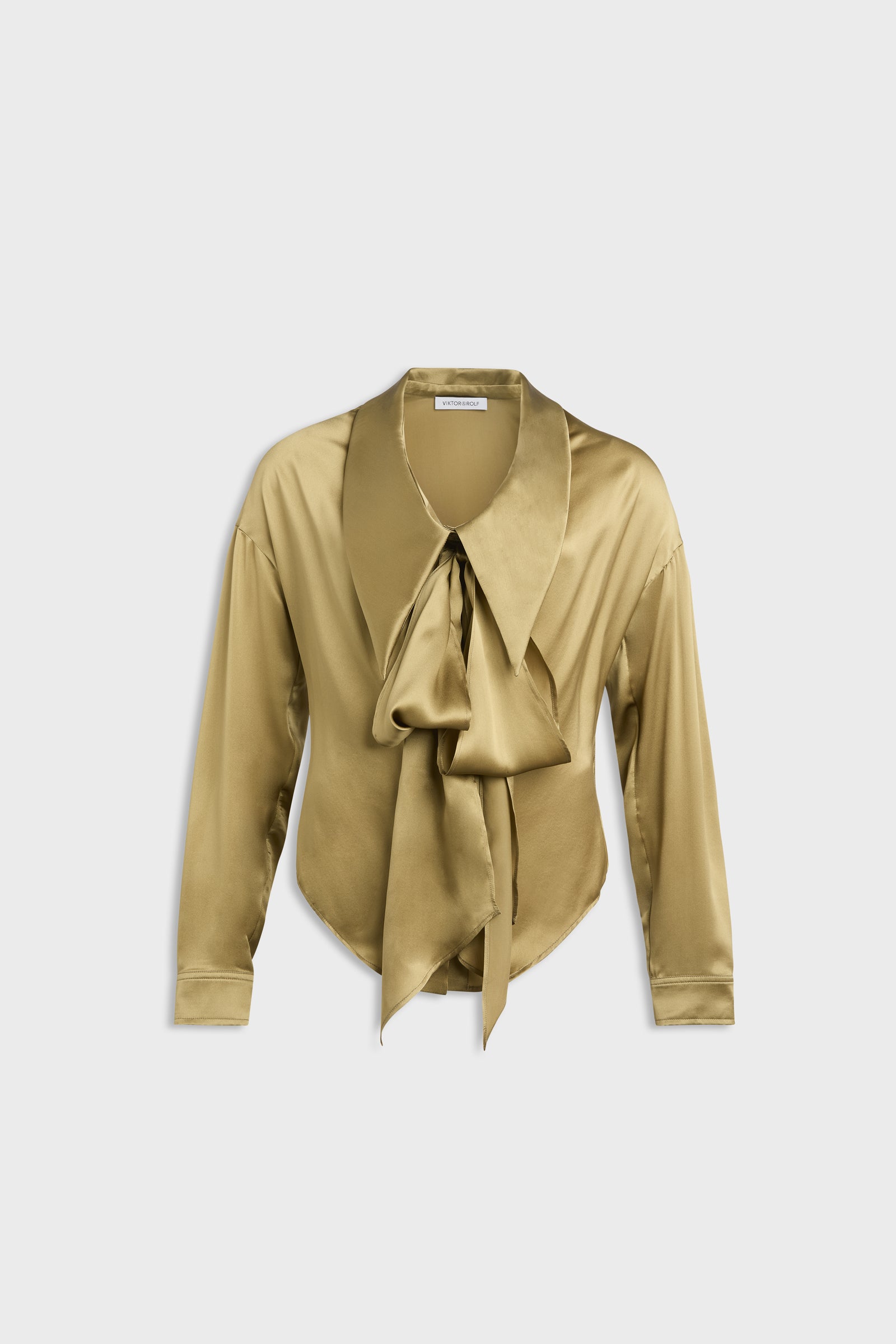 DRAGGED NECK PUSSY BOW SHIRT