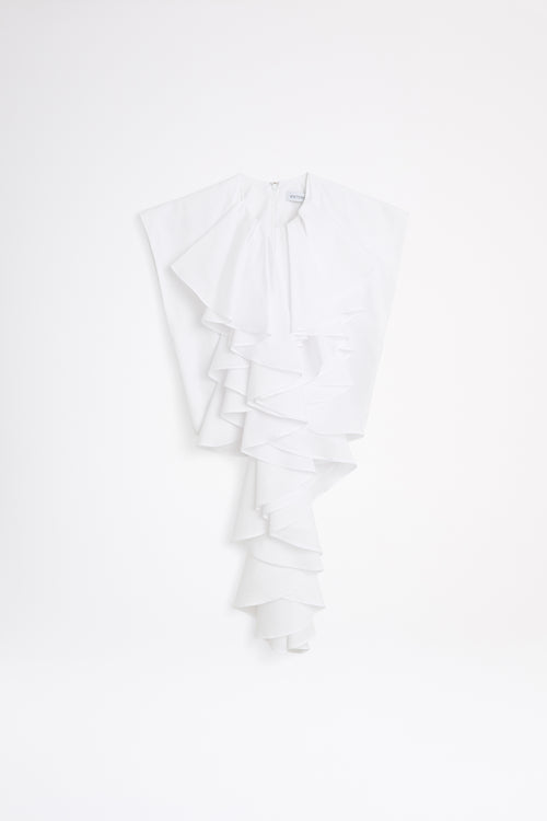White ruffled fabric on a white background