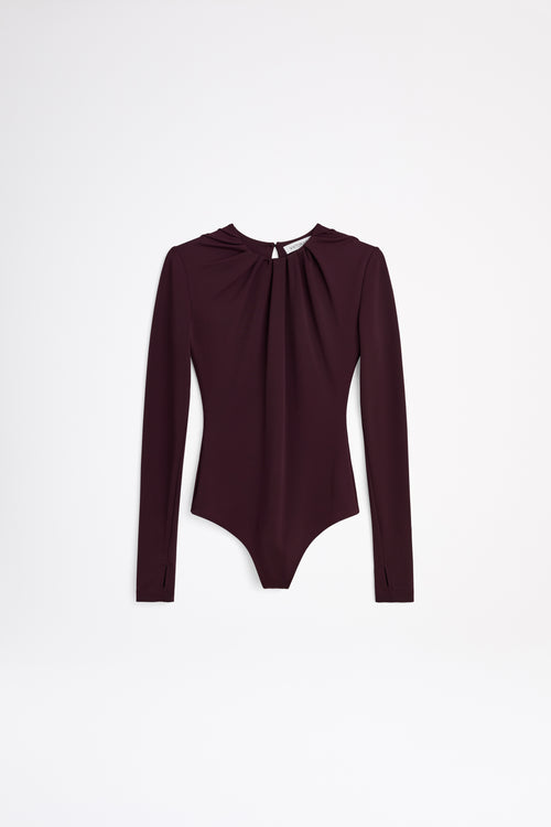 Maroon body with long sleeves on a white background