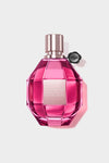 Pink Flowerbomb perfume on a white background.