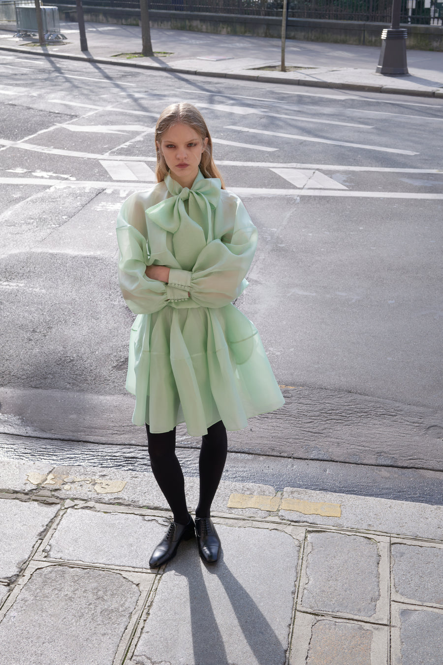 PUSSY BOW CIRCLE ORGANZA MINI DRESS