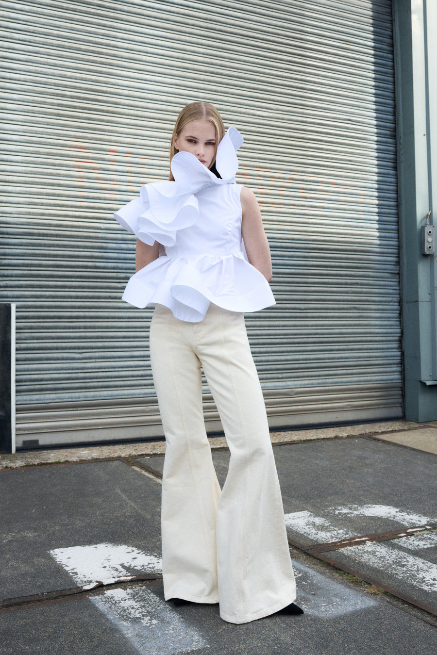 VOLANT DETAIL POPLIN TOP