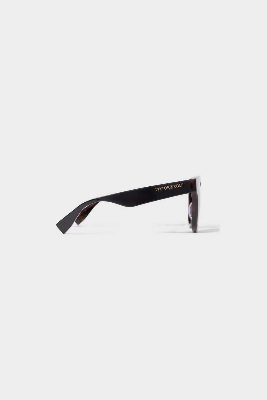 Black sunglasses with a brand logo on a white background
