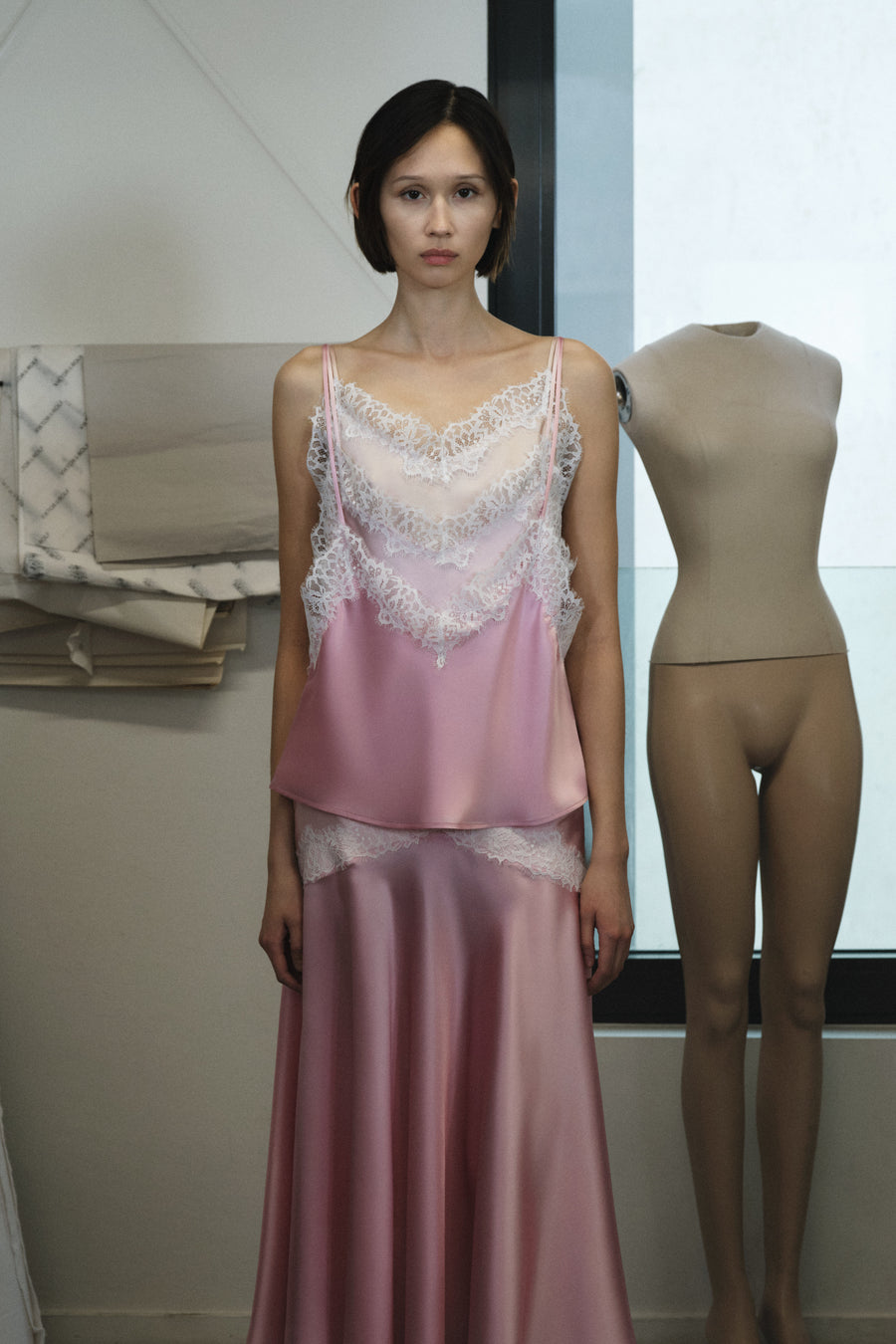 MULTI-LAYERED SILK LACE CAMI