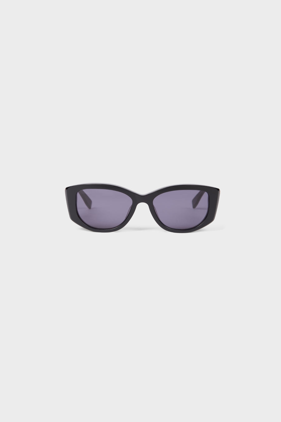 Semi-oval black sunglasses on a white background.