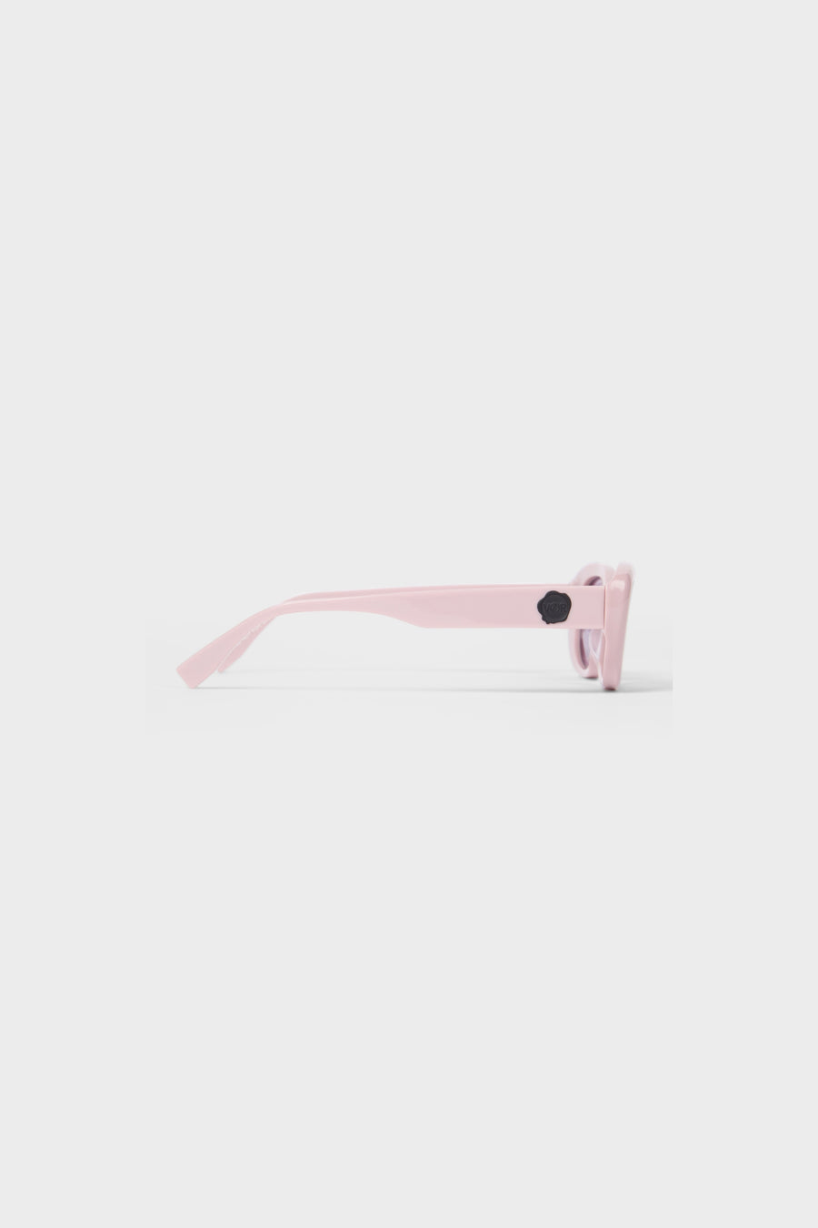 Light pink sunglasses on a white background.
