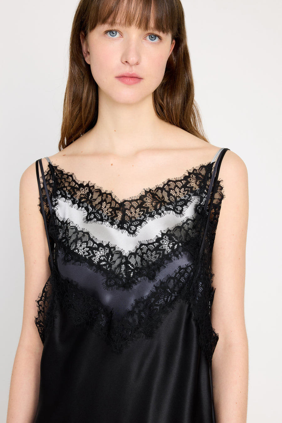 MULTI-LAYERED SILK LACE CAMI DRESS