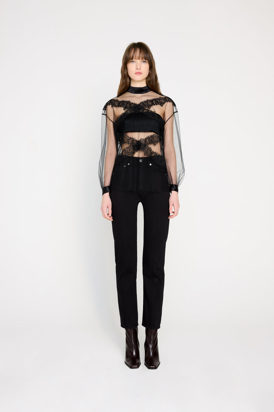 TULLE & LACE LONG SLEEVE BLOUSE