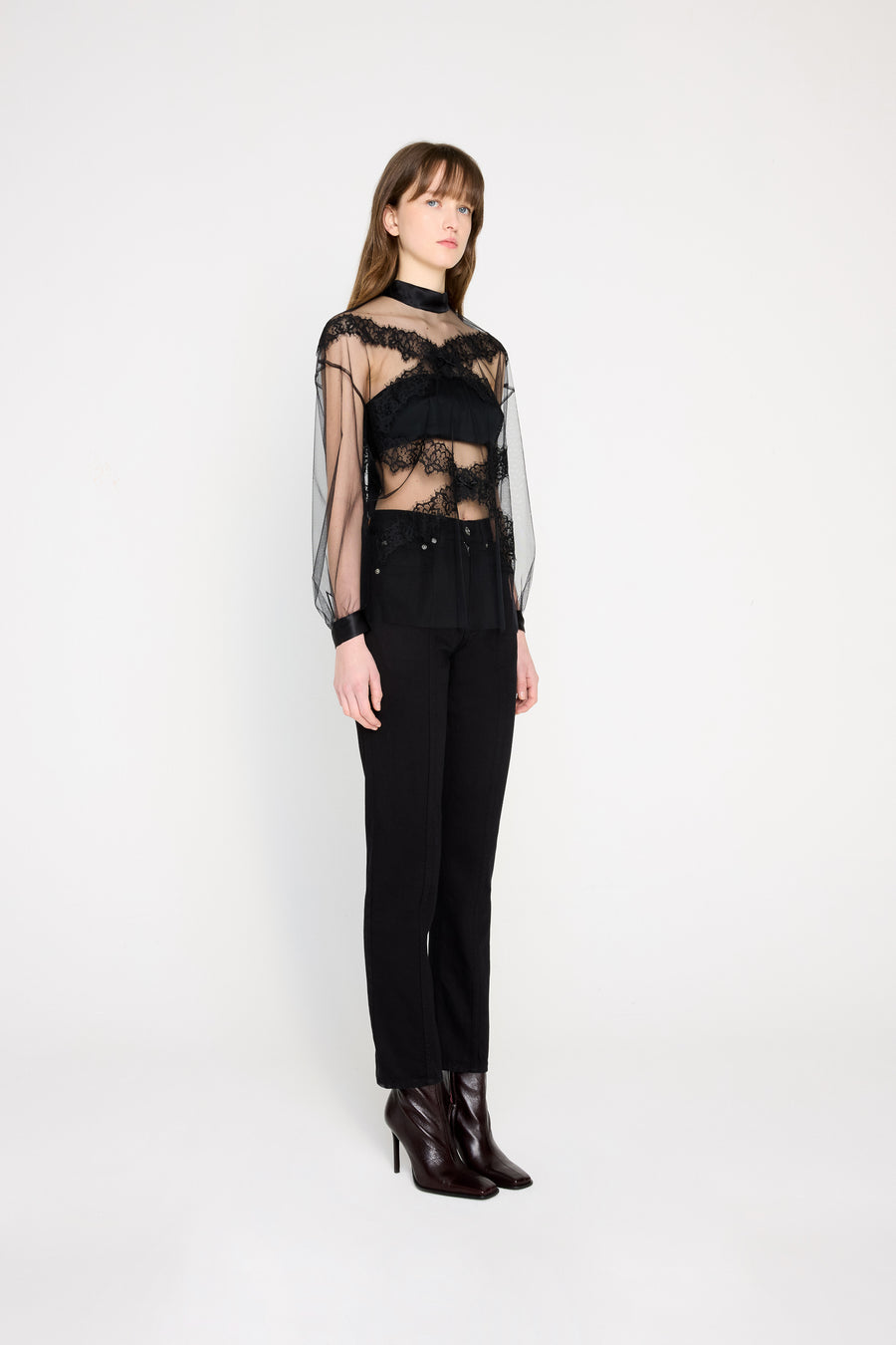 TULLE & LACE LONG SLEEVE BLOUSE