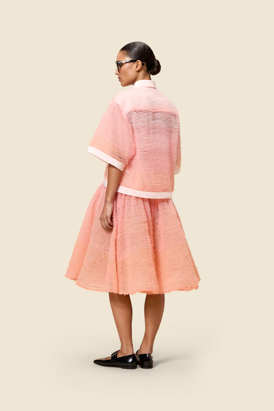 BLOUSE MET RUCHES VAN TULE