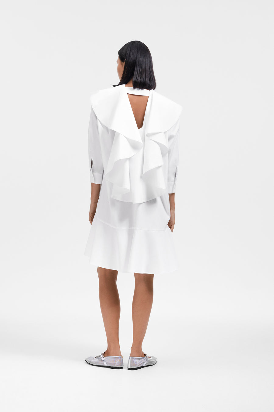 VOLANT DETAIL POPLIN SHIRT DRESS