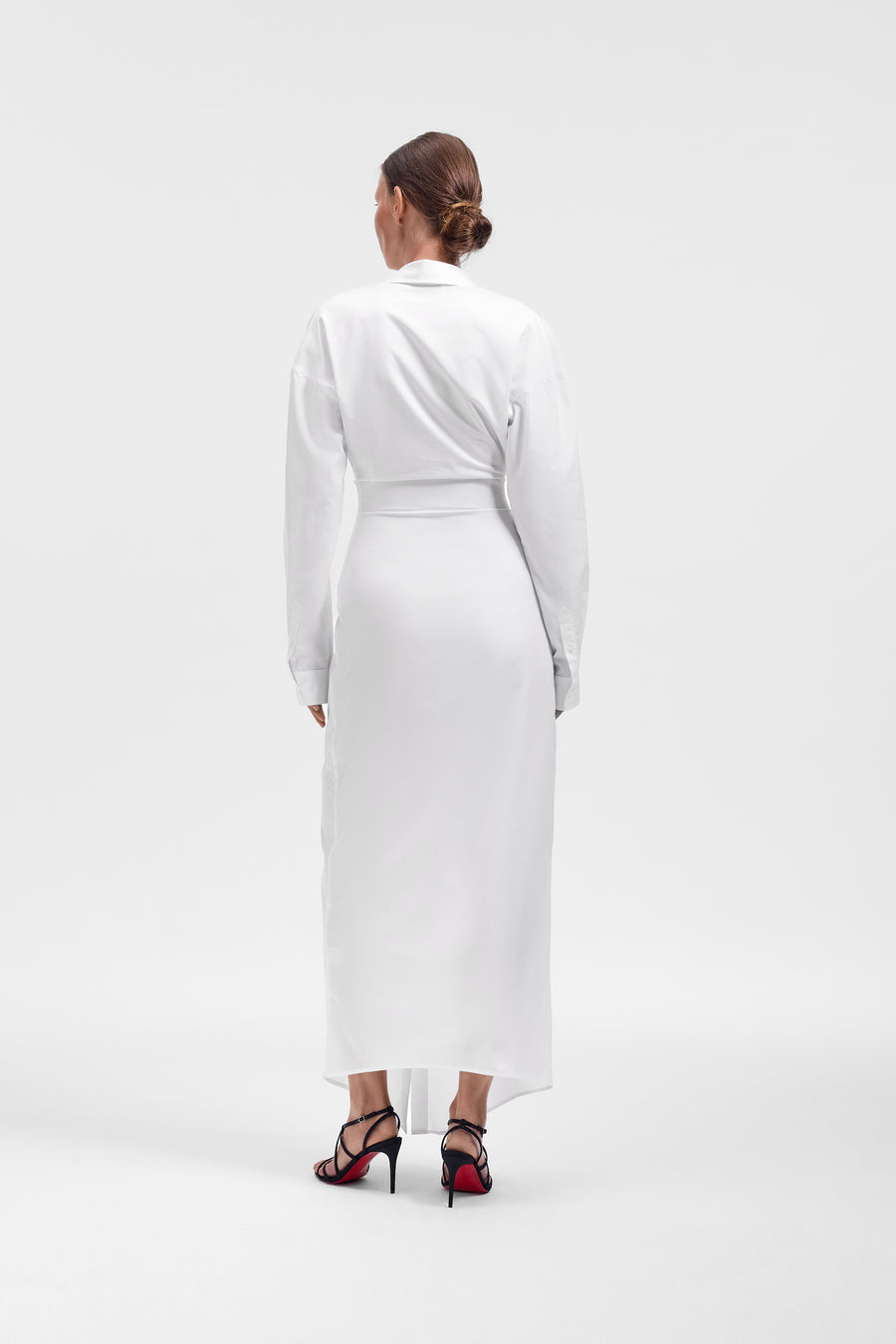 DRAGGED NECKLINE SATIN SHIRT DRESS