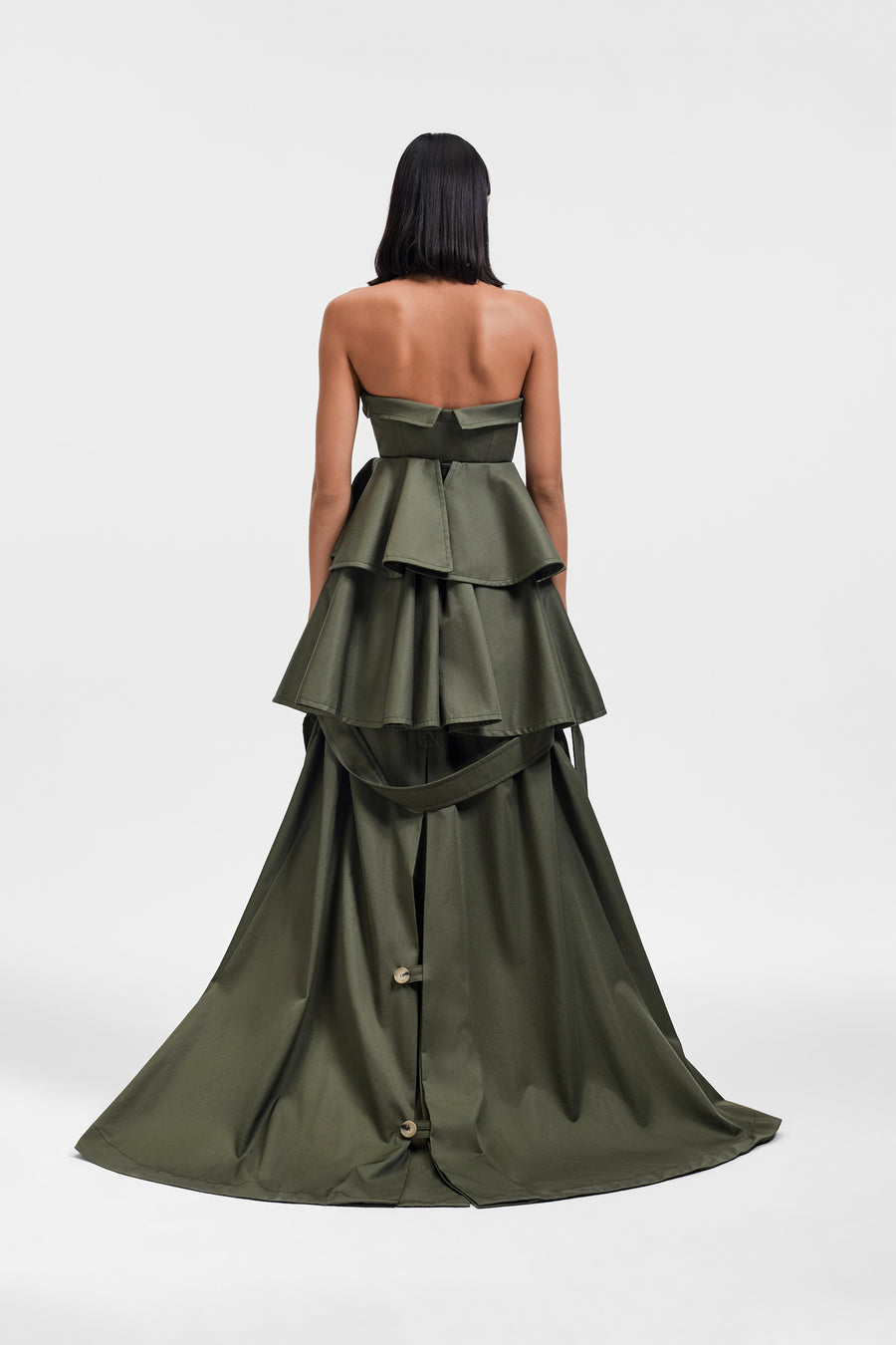 BOW DRAPE GABARDINE BALL GOWN