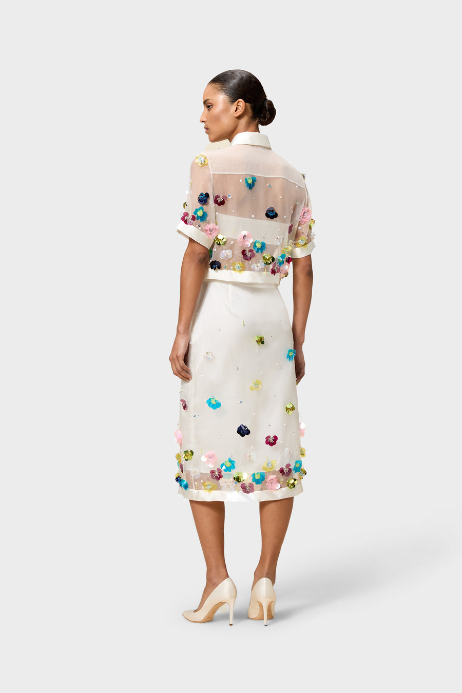 EMBROIDERY SILK MIDI SKIRT
