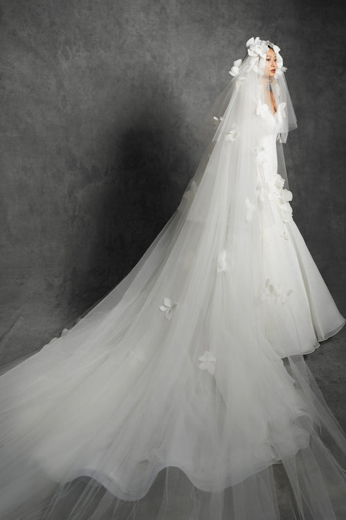 VRM366V - ALL-OVER FEATHERED AIRY FLOWER SLUIER