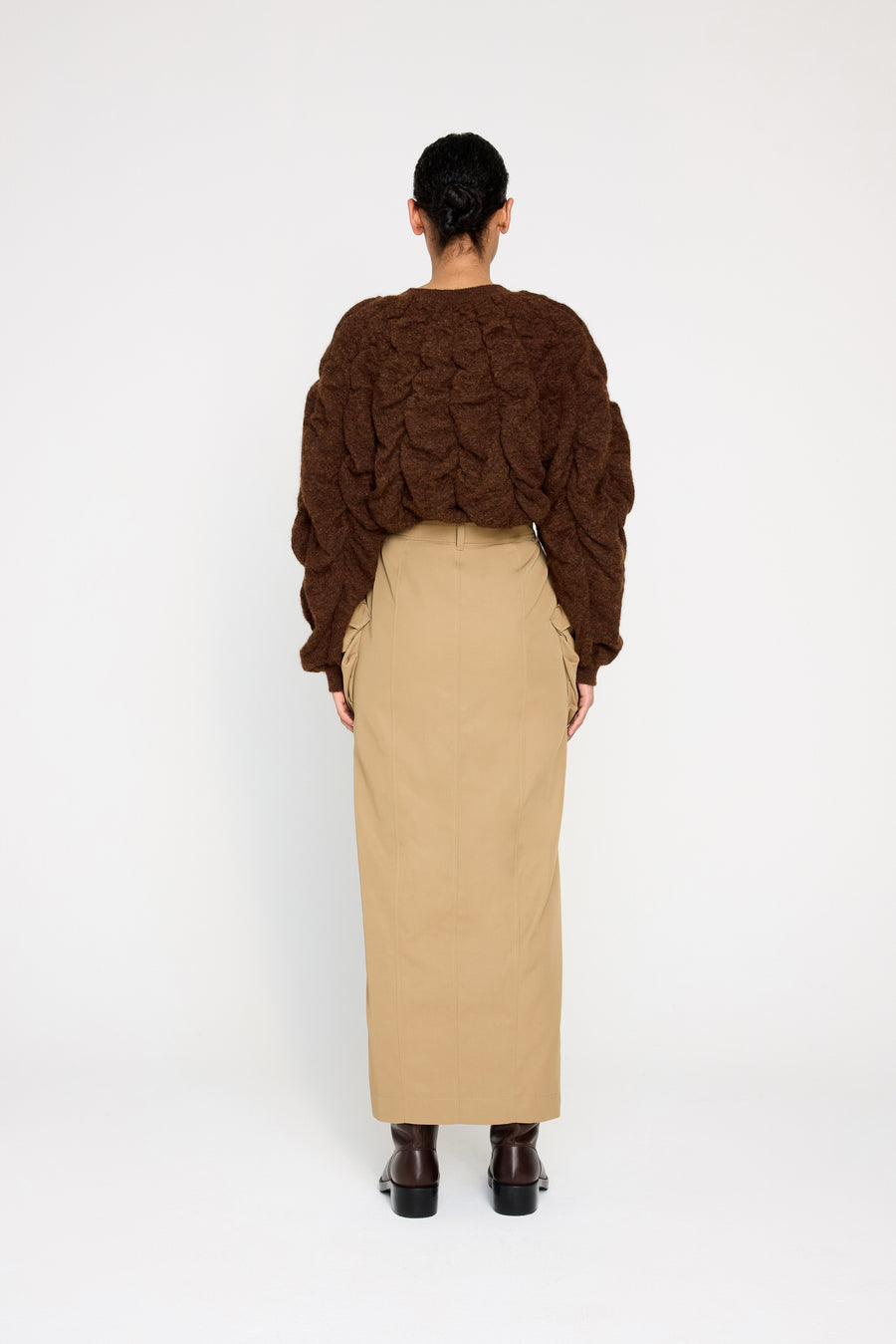 PLEATED POCKET MAXI PENCIL SKIRT