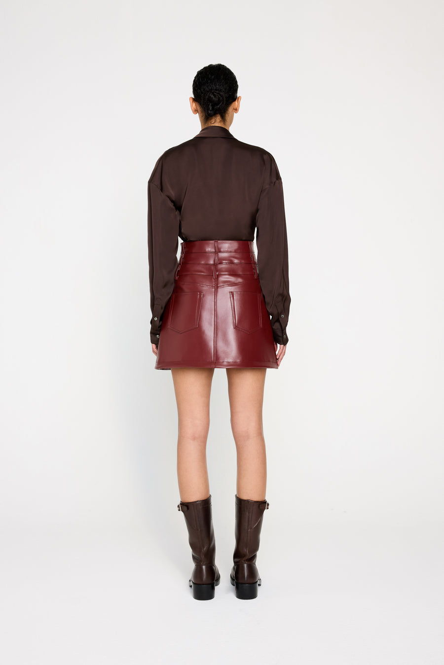 MULTI-LAYERED LEATHER MINI SKIRT