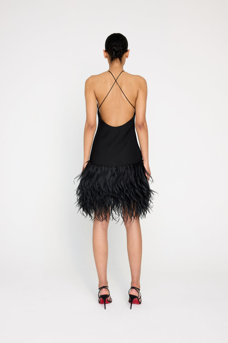 FEATHER HEM MINI DRESS