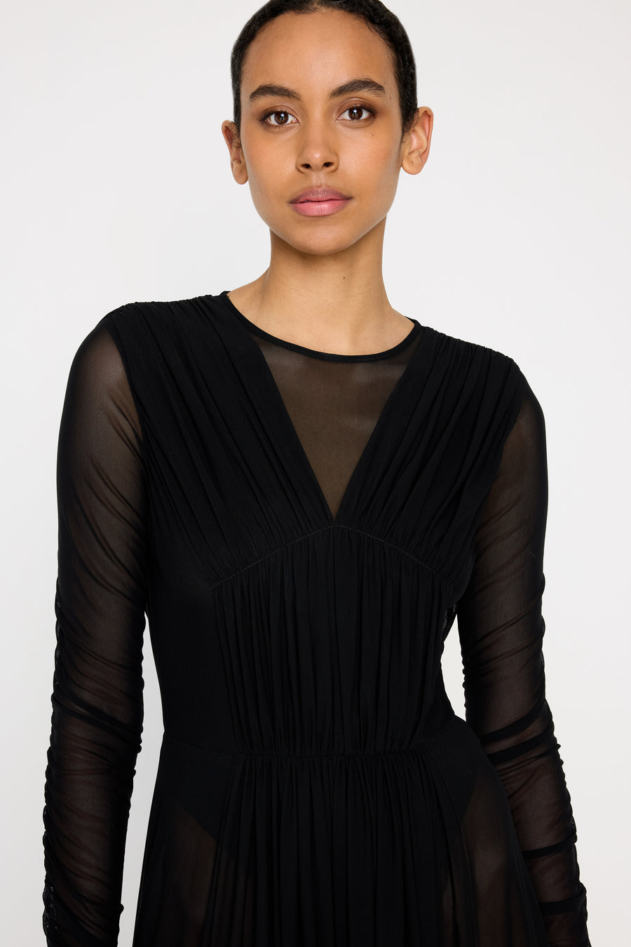 MESH WRAP DRESS LONG